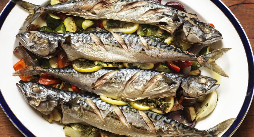Stuffed Mackerel with Roasted Mediterranean Veg